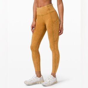 Lululemon Fast and Free High-Rise Tight 25” Ice Dye Mustard Nulux Yoga Run Sz 2